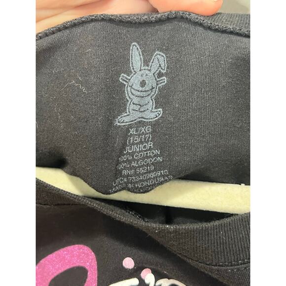 Happy Bunny "I'm Cute You're Not" Black T Shirt Jim Benton Juniors XL Y2K Fairy - Picture 3 of 11